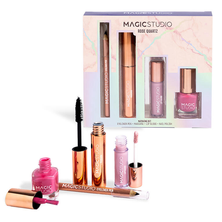 SET LAPIZ-RIMEL-GLOSS-ESMALTE ROSE QUARTZ MAGIC STUDIO