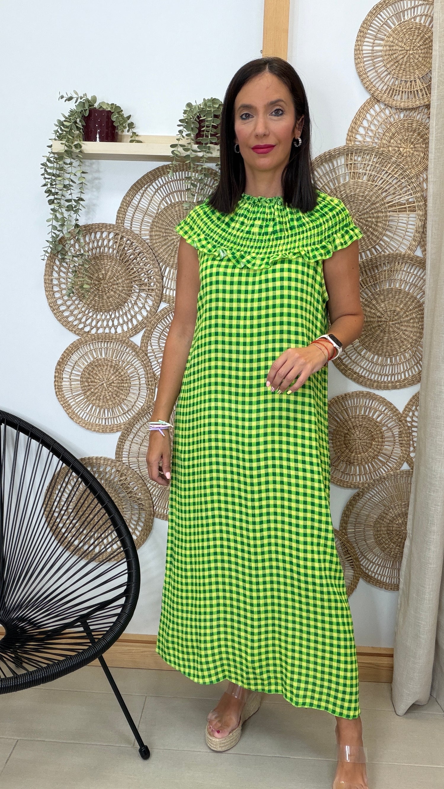 VESTIDO CUADRITOS CON CUELLO