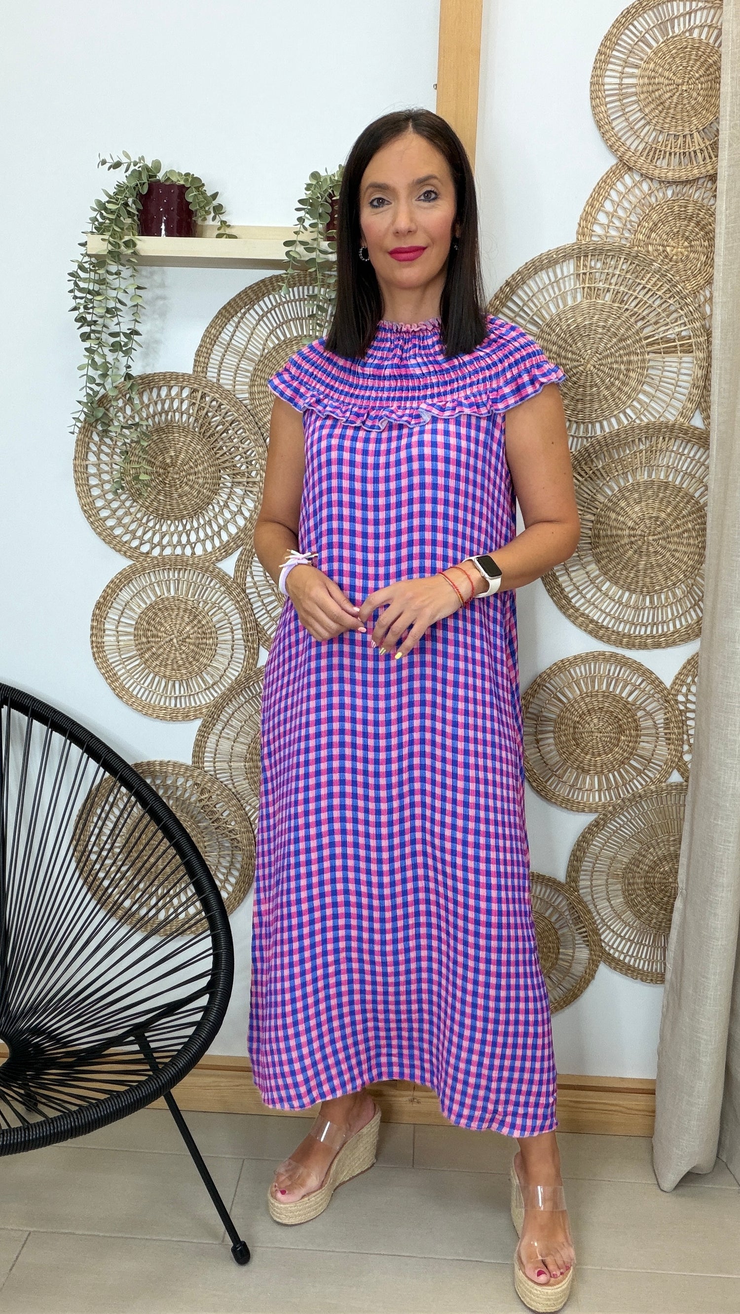 VESTIDO CUADRITOS CON CUELLO