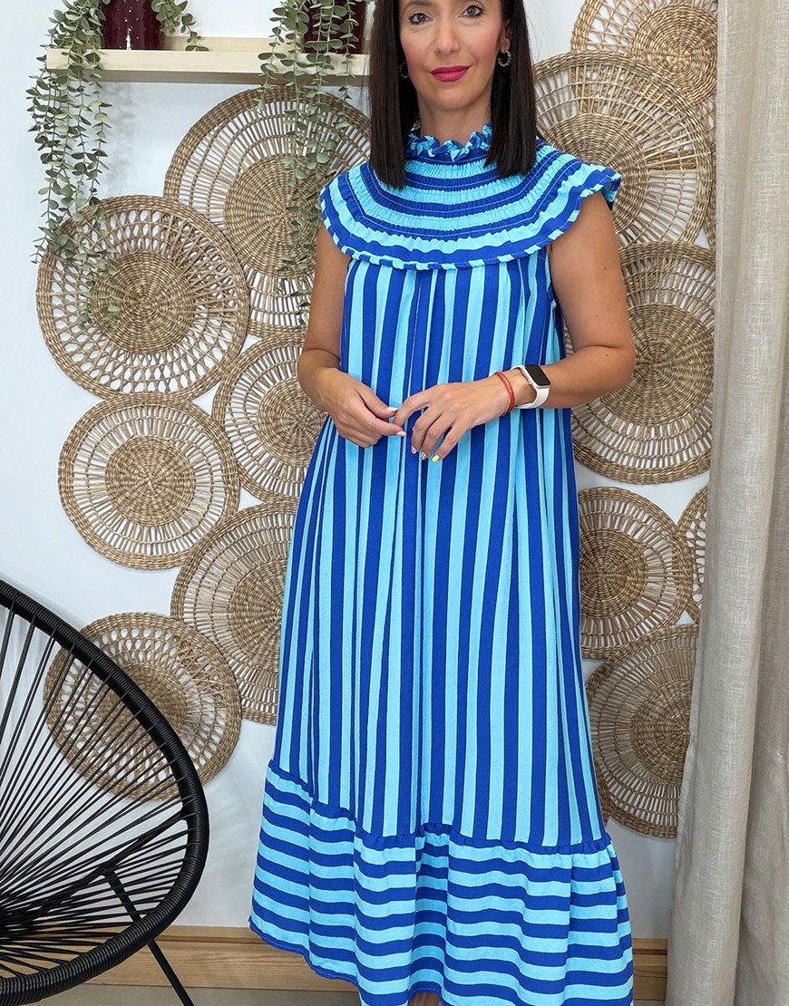 VESTIDO RAYAS CON CUELLO