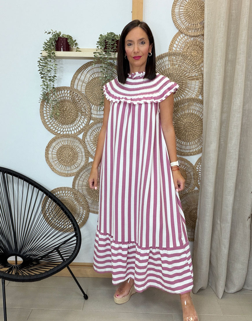 VESTIDO RAYAS CON CUELLO