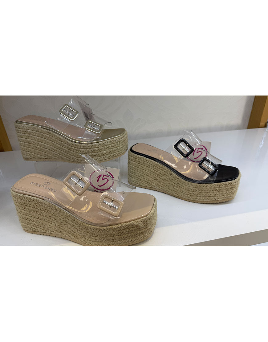 SANDALIA CUÑA DOBLE HEBILLA TRANSPARENTE 36/41