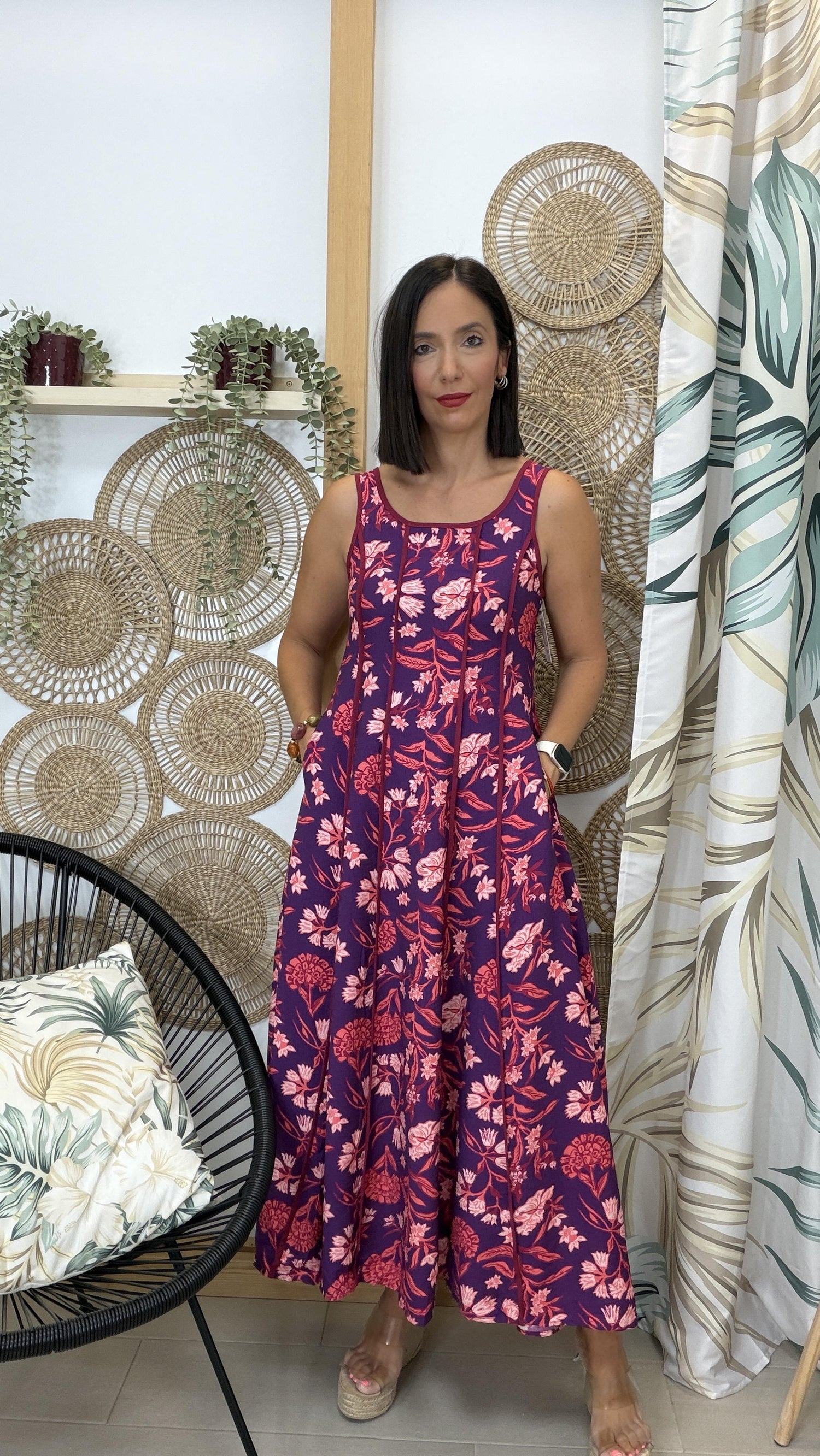 VESTIDO CAPA FLORES MAGENTA