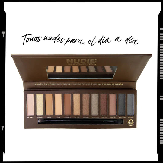 PALETA 12 SOMBRAS + PINCEL NUDIE TWO VIVA LA DIVA